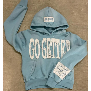 Sudadera con Capucha Unisex Oversize de Algodón y Felpa con Parche de Letras Desgastadas y Gráfico Go Getter, Estilo Streetwear - Product Image 1