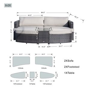 Set di mobili da giardino in vimini da 5 pezzi Set di lettini da giardino e divano divano letto con caratteristiche di protezione solare - Product Image 4