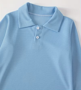 Adult Unisex Polo <b>Long</b> Sleeve Mid-Large Solid Color Loose Waffle 100% Cotton High School Uniform Back-To-School Season - Product Image 4