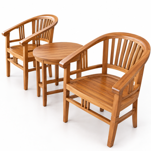 Ensemble de chaises de patio en teck massif, table ronde, mobilier de jardin, fauteuil en bois naturel, ensemble de salle à manger - Product Image 3
