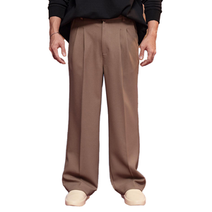 <b>Summer</b> Trousers for <b>Men</b> Half Elastic Waistband Straight Business Wide Leg Work Man <b>Pants</b> Khaki <b>Men's</b> Trousers - Product Image 1