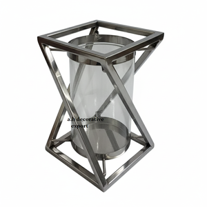 Modern Geometric Metal <b>Hurricane</b> Candle Holder Luxury Stainless Steel Pillar <b>Lantern</b> with Glass Cylinder for Home Decor - Product Image 2