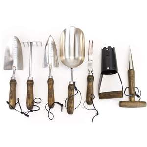 Ensemble d'outils de jardin modernes noirs avec revêtement antiadhésif, poignée en bois, truelle, fourche et cultivateur pour l'entretien des plantes - Product Image 5