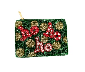 Pochette à monnaie carrée en coton perlé Joyeux Noël, verte et rouge, brodée Ho Ho Ho, avec fermeture éclair, accessoire de mode pour mariage - Product Image 4