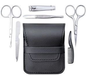 Kit de toilettage professionnel 6 pièces en acier inoxydable pour homme – Ciseaux, pinces, peigne, lime à ongles pour moustache et barbe - Product Image 5