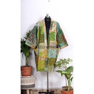 Kimono en coton imprimé floral de luxe de conception japonaise pour femmes, poches Kantha, manches trois-quarts, léger, printemps/hiver - Product Image 1