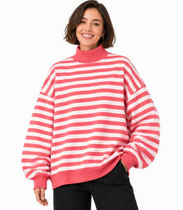 Wholesale Women Oversized Striped <b>Turtleneck</b> <b>Sweater</b> Long Sleeve Knitted Pullover Asymmetric Design Autumn Wear - Product Image 6