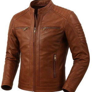 <b>Men</b> Classic Leather <b>Jacket</b> Genuine Leather Casual Outdoor Zip Front Comfortable Regular Fit Fashion Outerwear - Product Image 1