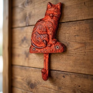 Rustic Red Cast Iron Cat <b>Wall</b> <b>Hook</b> Handmade Animal Design Single <b>Hook</b> for Coat Hat <b>Key</b> Storage - Product Image 3