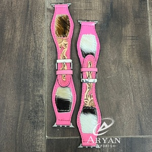 Correas de reloj de cuero genuino de vaca con pelo, estilo occidental de lujo 2026, bonitas correas de repuesto de cuero genuino rosa para relojes inteligentes de mujer - Product Image 1