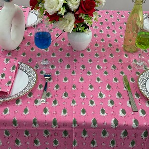 Pink Printed Cotton <b>Tablecloth</b> With Green Leaf Pattern Classic Style Home Use - Product Image 5