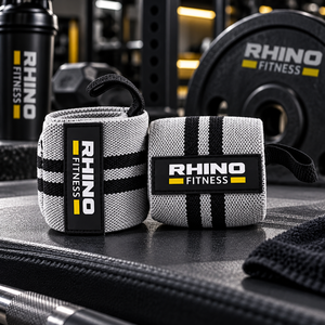 Bandes de maintien pour poignet gauche RHINO FITNESS en coton rose avec fermeture auto-agrippante pour la musculation - Product Image 1