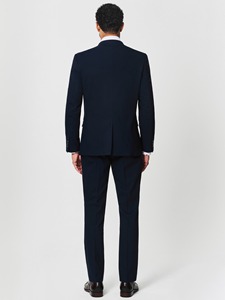 Costume d'affaires pour homme en laine et polyester bleu marine, simple boutonnage, col à revers, infroissable, coupe classique, style britannique - Product Image 2