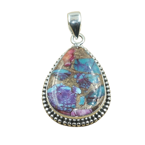 Grand pendentif en turquoise bleu cuivré en forme de larme, en argent sterling 925, bijoux faits à la main, collier vintage bohème, cadeau pour elle - Product Image 1