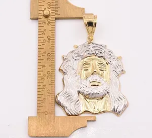 Colgante de Cabeza de Jesús con Corte de Diamante de 2 1/4 Pulgadas, Unisex, Chapado en Oro Amarillo y Blanco de 10K, Estilo Vintage, Certificado IGI, Religioso - Product Image 2