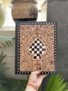 Large Capacity Hand Tooled Leather Portfolio <b>Folder</b> Case File Personalized Diamond Business Planner Portfolio Notebook Organizer - Product Image 4
