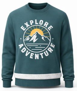 Sweat-shirt en maille graphique en mélange de coton épais, thème aventure en plein air, haut à manches longues - Product Image 1