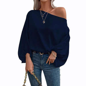 Nueva Camiseta de Manga Larga para Mujer, Color Sólido, Cuello Oblicuo, Estilo Asimétrico, 2026 Europeo - Product Image 5