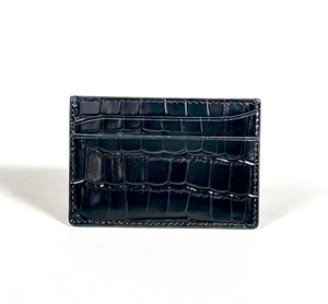 [New Released] Castello Cowhide Croco Embossed Leather Slim Card Case Holder <b>Wallet</b> Open Polyester Black - Product Image 4
