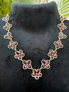 Natural Garnet Flower Necklace & <b>Earrings</b> Set 925 Sterling <b>Silver</b> Fine Jewelry OEM ODM Wholesale Supplier - Product Image 1