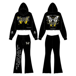 Y2K, pantalones de chándal acampanados informales para mujer, pantalones acampanados apilados con cintura elástica de retales, conjuntos de invierno pesados para adultos - Product Image 1