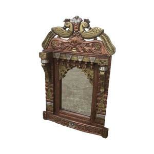 Craved Jharokha <b>Mirror</b> Solid Wood A Unique And Beautiful Handcrafted Wooden Peacock Carved Jharoka - Product Image 2