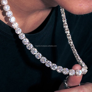 925 Sterling <b>Silver</b> Gold Bezel Setting for Certified VVS Moissanite Cluster Rope Chains Trendy <b>Chokers</b> Necklaces for Men's - Product Image 1