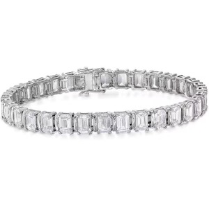 Bracelet tennis de luxe en moissanite taille émeraude, style hip-hop, plaqué or blanc, effet diamant - Product Image 2