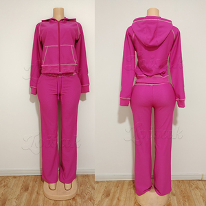 ชุดเซ็ตแทรคสูทลำลองสำหรับผู้หญิง ปี 2026 สไตล์วายทูเค ผ้าฟลีซเนื้อนุ่มแบบวาฟเฟิล ผ้าฝ้าย แจ็คเก็ตฮู้ดซิปสั้น กางเกงขาบาน - Product Image 4
