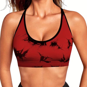 Sujetador deportivo rojo para mujer, soporte medio, transpirable, de elastano y poliéster, top de fitness con cuello redondo, sujetador de algodón - Product Image 3