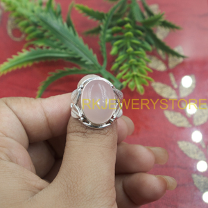 Natural Rose Quartz Oval Cabochon <b>Ring</b> 925 Sterling Silver Handmade Statement Healing <b>Crystal</b> Wide Band Boho Vintage Design Her - Product Image 6