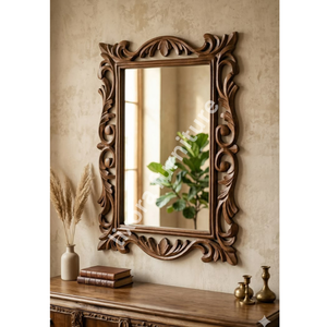 Luxury Handcrafted Solid Wood <b>Wall</b> <b>Mirror</b> Frame Ornate French Provincial Scroll Carving Walnut Brown - Product Image 1