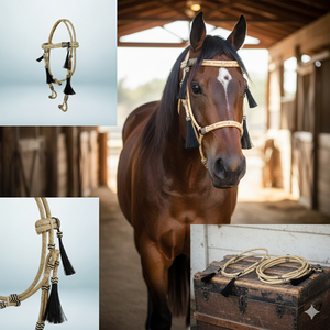 Cabestro Artesanal para Caballo Estilo Western, Cuero Crudo con Nudos Naturales/Negros, Diseño Duradero y Elegante - Product Image 2
