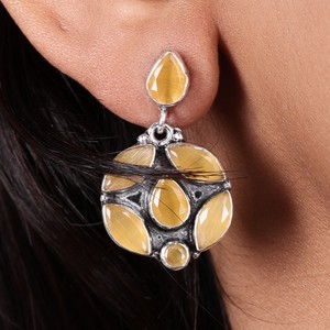 Wholesale Oxidized Silver Vintage Multi Gemstone <b>Sapphire</b> Flower <b>Drop</b> <b>Earrings</b> for Women | Party Occasion Indian Ethnic Jewelry - Product Image 5