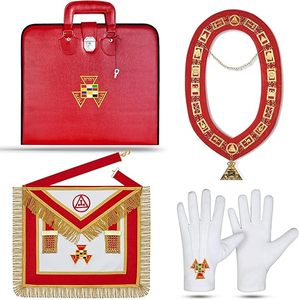 Delantal, collar de cadena, guantes y estuche de piel de cordero premium para Sacerdote Alto del Arco Real Masónico - Regalia auténtica hecha a mano para la Masonería Real - Product Image 3