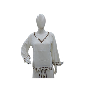 เสื้อผู้หญิงผ้าฝ้าย 100% เป็นมิตรกับสิ่งแวดล้อม สไตล์โบฮีเมียน คูร์ต้า ปักลาย คอวี แขนยาว ระบายอากาศ แห้งเร็ว รุ่นโซนี่ - Product Image 1