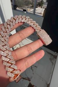 14mm Round Cut Moissanite Diamond Iced Out Hip Hop Three Row Cuban Link <b>Chain</b> In Gold Plated 925 Sterling Silver Bling Jewelry - Product Image 2