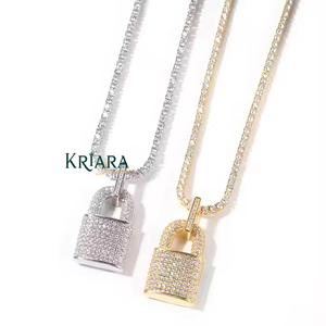 Colgante de Candado de Plata 925 con Baño de Oro de 14K/18K y Diamante Cultivado en Laboratorio, Estilo Hiphop, Unisex, de Lujo, para Bodas y Uso Diario - Product Image 1