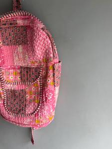 Sac à dos en coton rose patchwork, motif floral bohème, fermeture éclair, dos souple, sangle détachable, pour l'école des filles, CADEAU POUR ELLE - Product Image 5