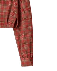 Chemisier court personnalisé à carreaux rouges pour femme, col rabattu, manches longues, boutonné, style décontracté, fabrication sur mesure - Product Image 2