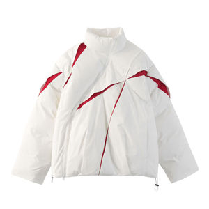 Chaqueta Acolchada Blanca para Hombre con Cuello Alto y Detalles Rojos, Cierre de Cremallera, Estilo Deportivo, Chaqueta Gruesa de Plumón para Hombre - Product Image 1