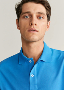 Polo de Manga Corta Azul Sólido para Hombre, 100% Algodón Piqué, Tejido Informal, Transpirable, Corte Regular - Product Image 3