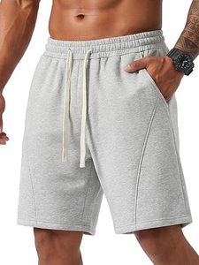 Shorts de survêtement gris pour homme avec cordon de serrage, décontractés, athlétiques, style bermuda, avec poches latérales, en tissu tricoté respirant, taille mi-haute - Product Image 1