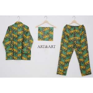 Conjunto de Pijama de Algodón Estampado a Mano de la India, Ropa de Estar por Casa con Estampado Animal de Estilo Vintage para Verano, Traje de Noche para Propuesta de Dama de Honor - Product Image 4