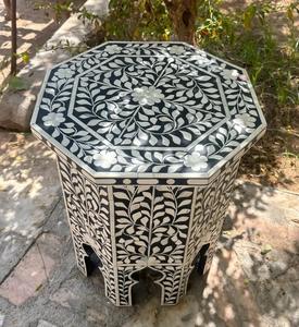 Mesa de Cajones con Incrustaciones de Hueso de ILAHI, Diseño Moderno con Detalles de Ágata, Almacenamiento de Tres Niveles, Mueble Portátil para el Hogar - Product Image 4