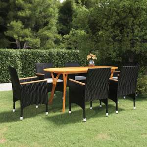 Ensemble de salle à manger en bois d'acacia massif noir avec grandes chaises, idéal pour le jardin - Product Image 1