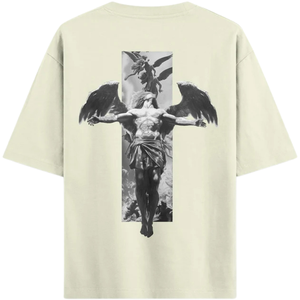 T-shirt graphique oversize pour homme, col rond, manches courtes, imprimé croix d'ange, streetwear décontracté, vente en gros, vêtements de mode personnalisés - Product Image 2