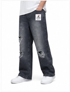 Fashion Designer Luxury Men's Autumn Winter Solid <b>Jeans</b> Dark Denim Custom Logo Vintage Straight Hip Hop Streetwear Breathable - Product Image 2