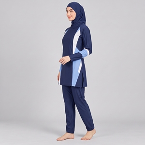 Conjunto Burkini Modesto de 3 Piezas, Cobertura Completa, Cintura Alta, Top Corto con Logo Frontal, Lavado, Muy Solicitado - Product Image 3