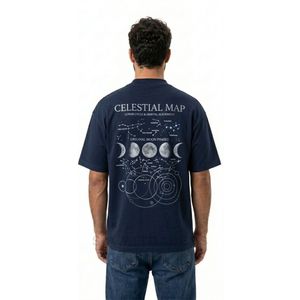 เสื้อยืดทรงหลวมสไตล์ทหารเรือ พร้อมลายกราฟิกดวงจันทร์บนหลัง ดีไซน์วินเทจ สไตล์ลำลองแนวสตรีทแวร์ - Product Image 2
